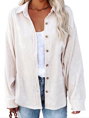 3/$30 3X Boutique Corduroy Oversize Shacket Jacket Long Sleeve Button Up Shirt